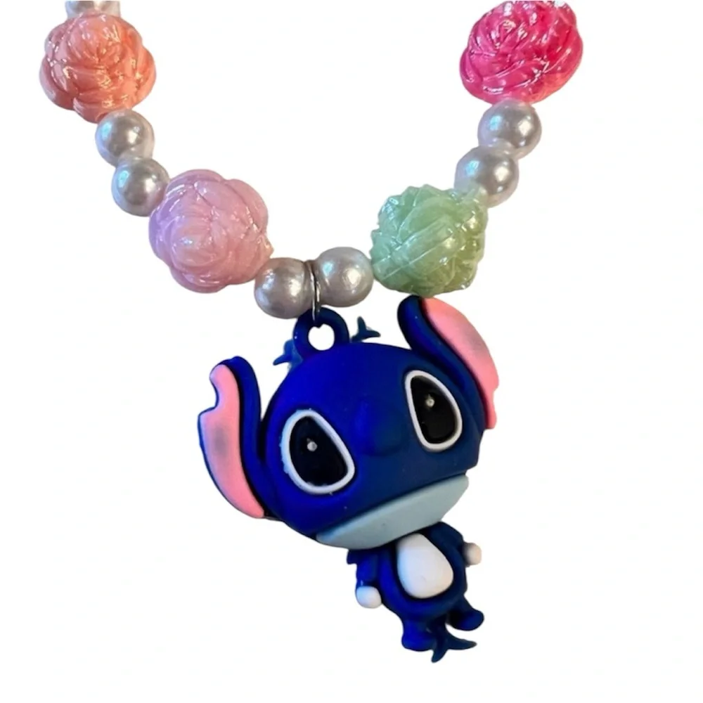 Disney Stitch Necklace Bracelet set Pearl and color beads Stitch pendant NEW